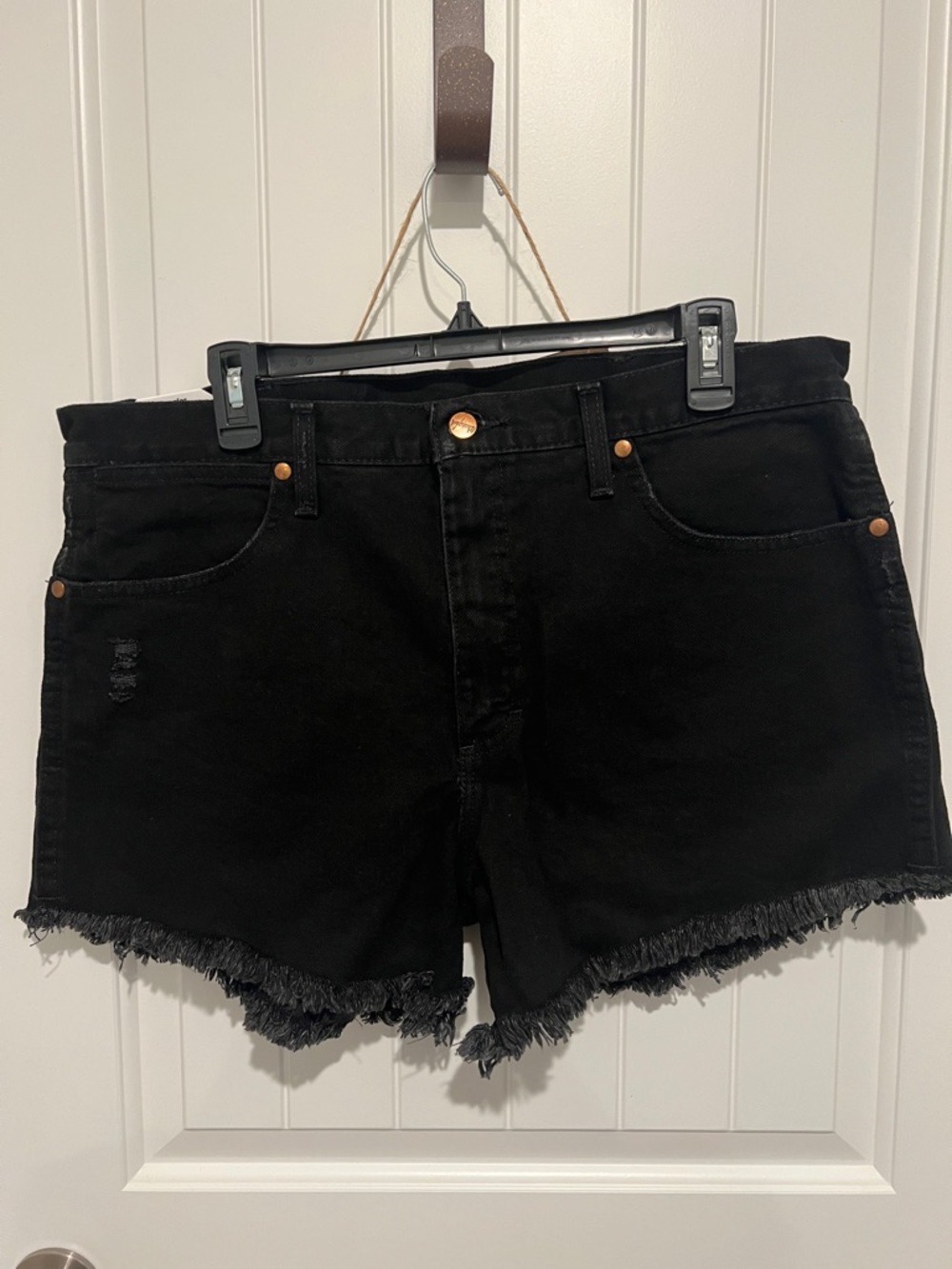 Wrangler Black Frayed Hem Women’s Denim Shorts